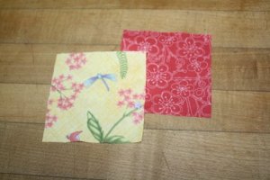 Cut two 3 1/2" squares in each of two colorways.